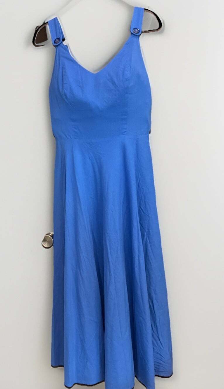 VNTG Cobalt Blue A-Line Midi Dress CottageCore Whimsy LagenCore Meas In Pics 10